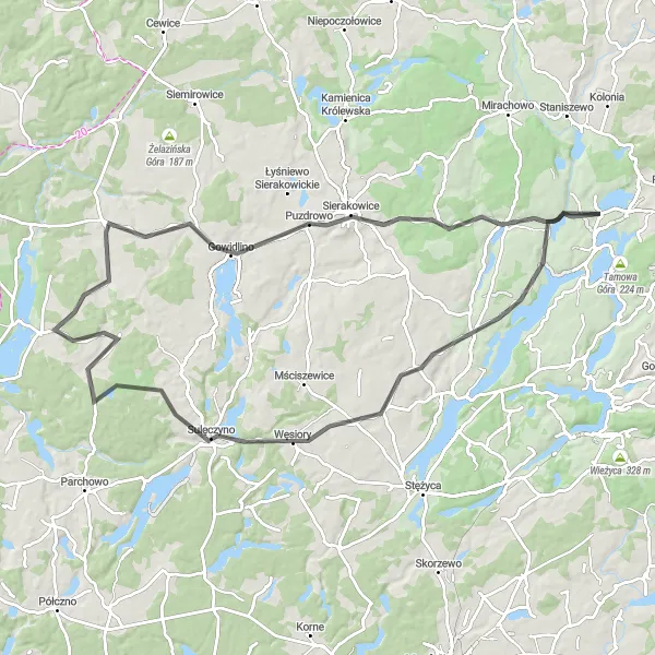 Miniatura mapy "Trasa rowerowa od Garcza do Sulęczyna" - trasy rowerowej w Pomorskie, Poland. Wygenerowane przez planer tras rowerowych Tarmacs.app