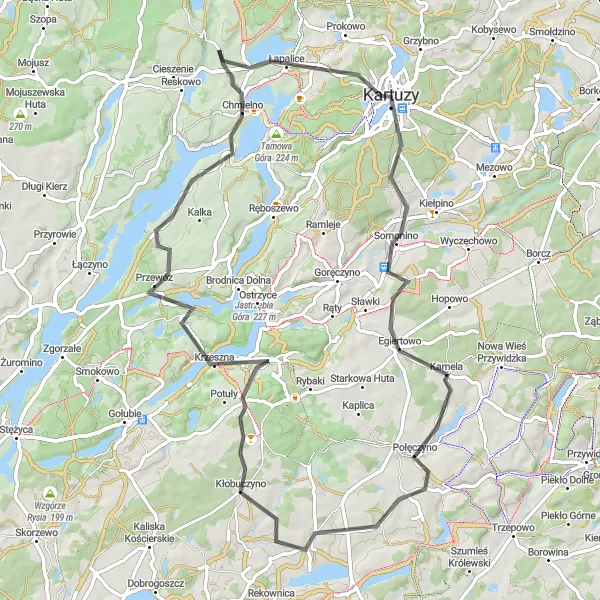 Map miniature of "Garcz Countryside Road Loop" cycling inspiration in Pomorskie, Poland. Generated by Tarmacs.app cycling route planner