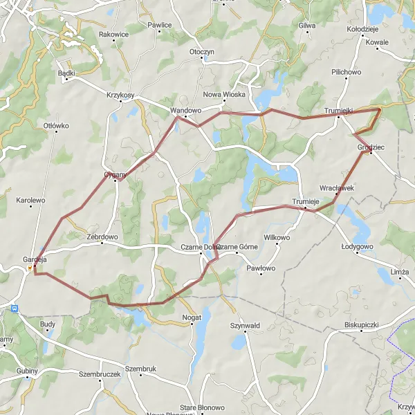 Map miniature of "Nature Exploration at Czarne Dolne" cycling inspiration in Pomorskie, Poland. Generated by Tarmacs.app cycling route planner