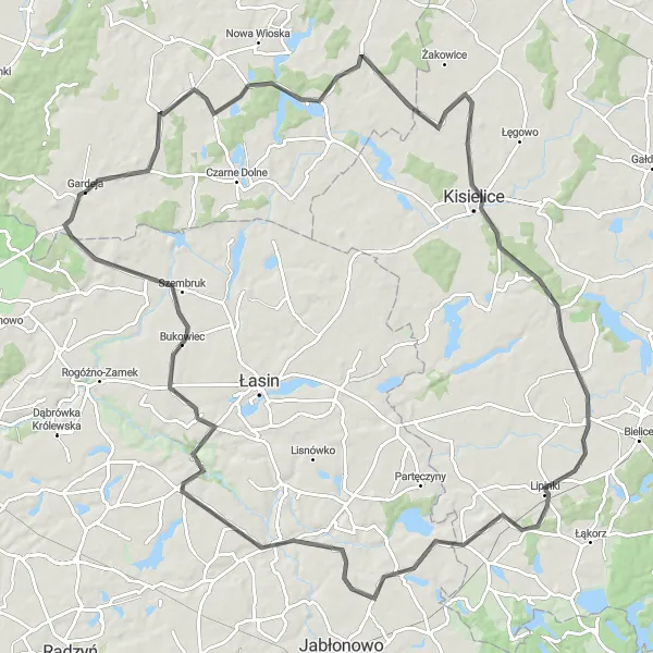 Map miniature of "Scenic Road to Wardęgowo" cycling inspiration in Pomorskie, Poland. Generated by Tarmacs.app cycling route planner