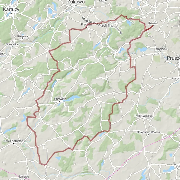 Map miniature of "Gdansk to Otomin Gravel Adventure" cycling inspiration in Pomorskie, Poland. Generated by Tarmacs.app cycling route planner