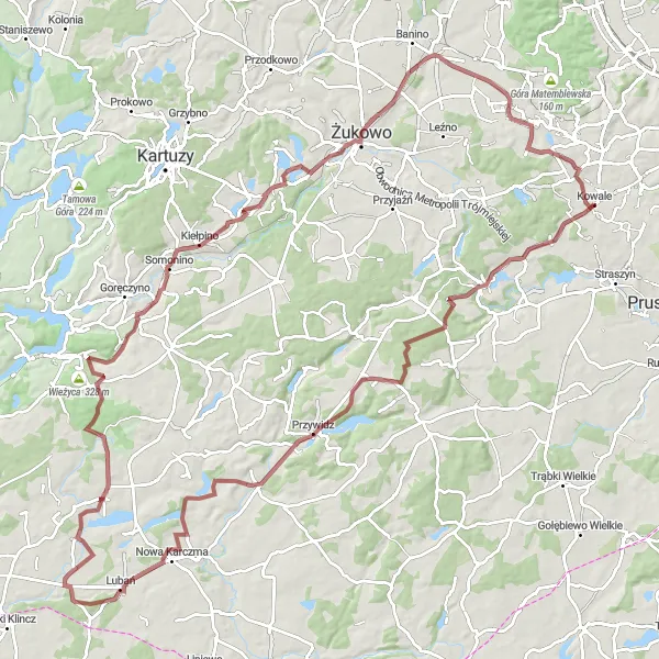 Map miniature of "Gdansk to Kowale Gravel Adventure" cycling inspiration in Pomorskie, Poland. Generated by Tarmacs.app cycling route planner