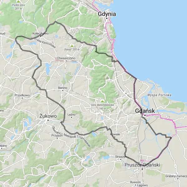 Map miniature of "The Coastal Road Adventure" cycling inspiration in Pomorskie, Poland. Generated by Tarmacs.app cycling route planner