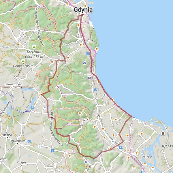 Miniatura mapy "Trasa z Gdyni na wzgórza i lasy Pomorskiej Zachodnie" - trasy rowerowej w Pomorskie, Poland. Wygenerowane przez planer tras rowerowych Tarmacs.app
