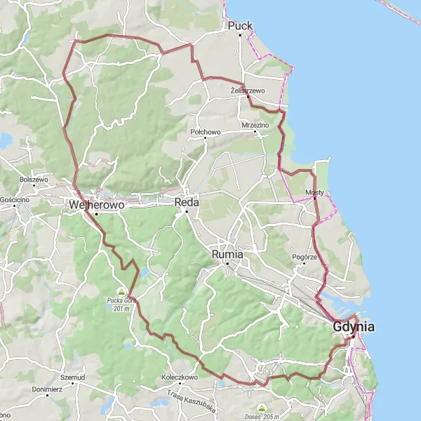 Miniatura mapy "Rowerowa wyprawa dookola Gdyni" - trasy rowerowej w Pomorskie, Poland. Wygenerowane przez planer tras rowerowych Tarmacs.app