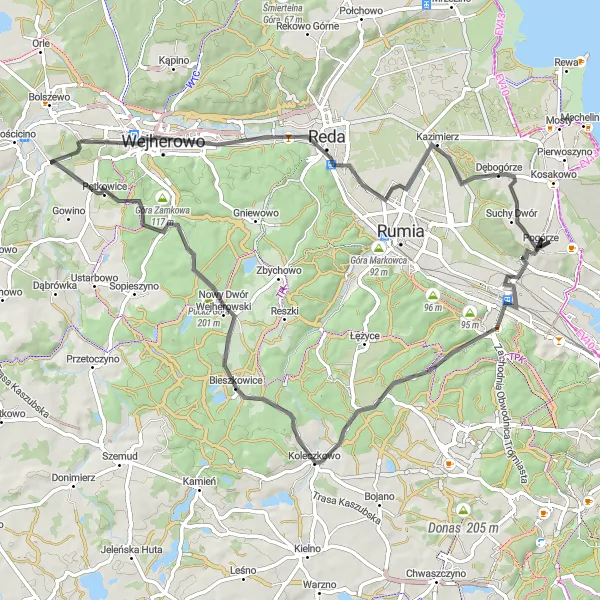 Map miniature of "Scenic Countryside to Góra Żydowska" cycling inspiration in Pomorskie, Poland. Generated by Tarmacs.app cycling route planner