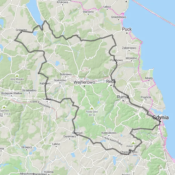 Miniatura mapy "Trasa przez Gdynię i okolice" - trasy rowerowej w Pomorskie, Poland. Wygenerowane przez planer tras rowerowych Tarmacs.app