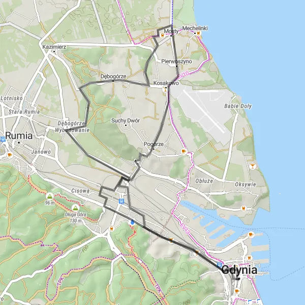 Map miniature of "Seaside Delight" cycling inspiration in Pomorskie, Poland. Generated by Tarmacs.app cycling route planner