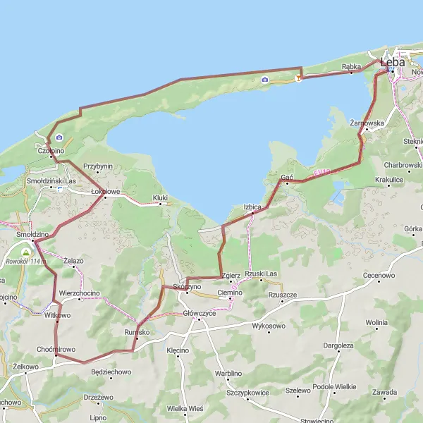 Map miniature of "The Coastal Wonders" cycling inspiration in Pomorskie, Poland. Generated by Tarmacs.app cycling route planner