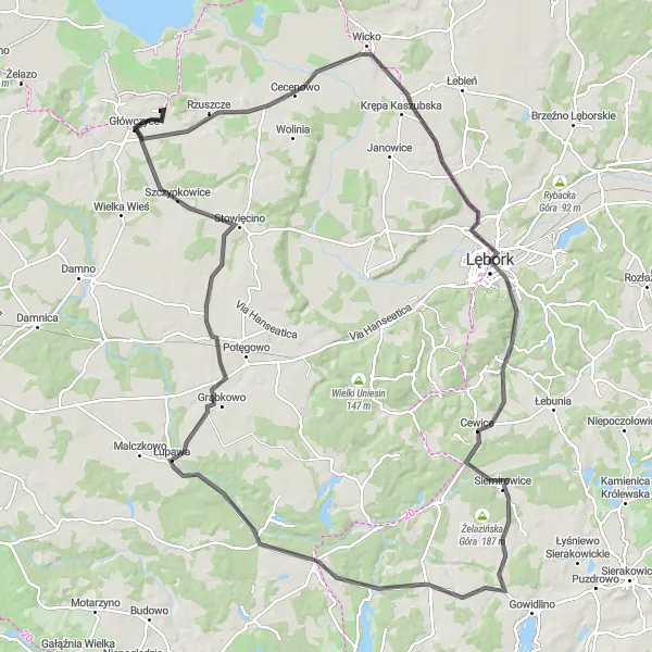 Map miniature of "Road Cycling Adventure to Stowięcino" cycling inspiration in Pomorskie, Poland. Generated by Tarmacs.app cycling route planner