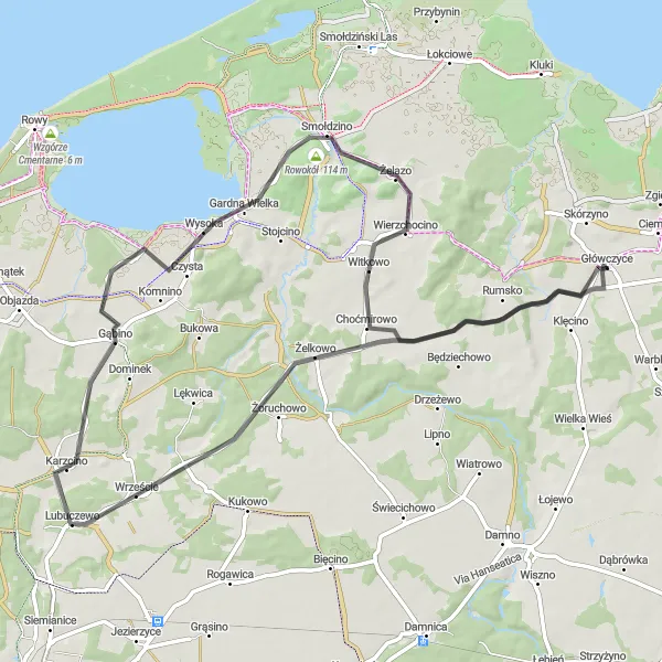 Miniatura mapy "Trasa w pobliżu Główczyc - Lubuczewo" - trasy rowerowej w Pomorskie, Poland. Wygenerowane przez planer tras rowerowych Tarmacs.app