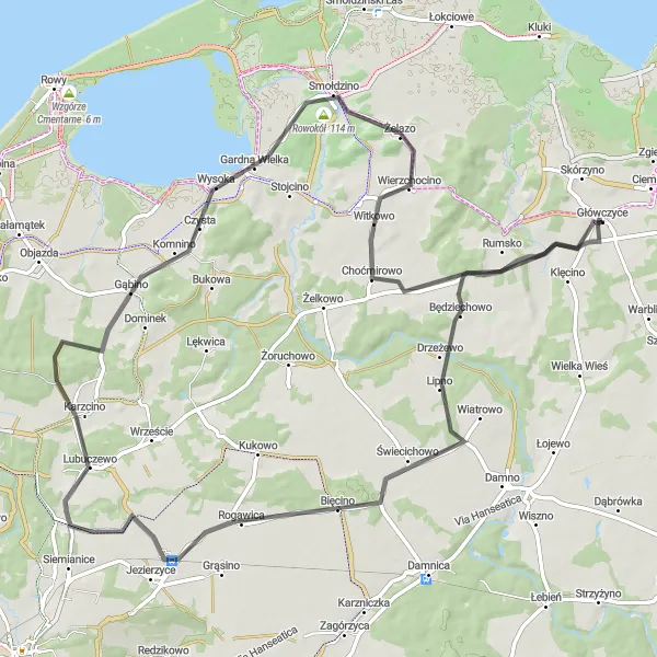 Map miniature of "The Historical Trail" cycling inspiration in Pomorskie, Poland. Generated by Tarmacs.app cycling route planner