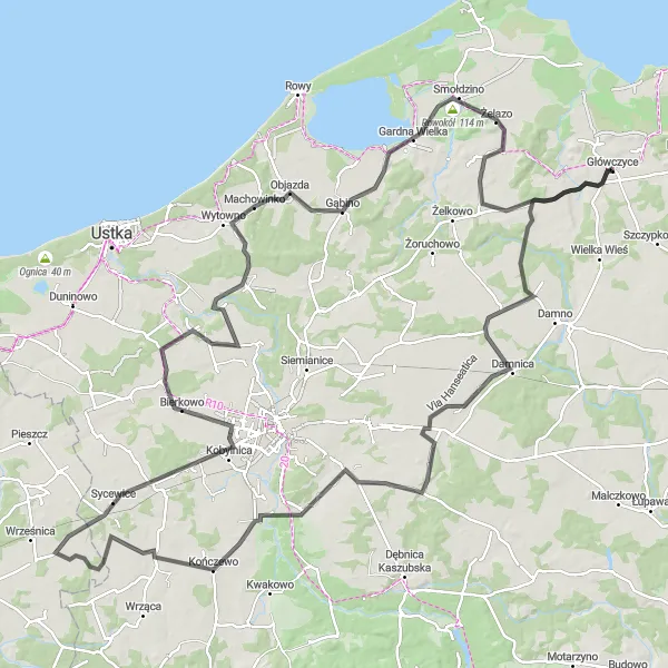 Map miniature of "The Rural Escape" cycling inspiration in Pomorskie, Poland. Generated by Tarmacs.app cycling route planner