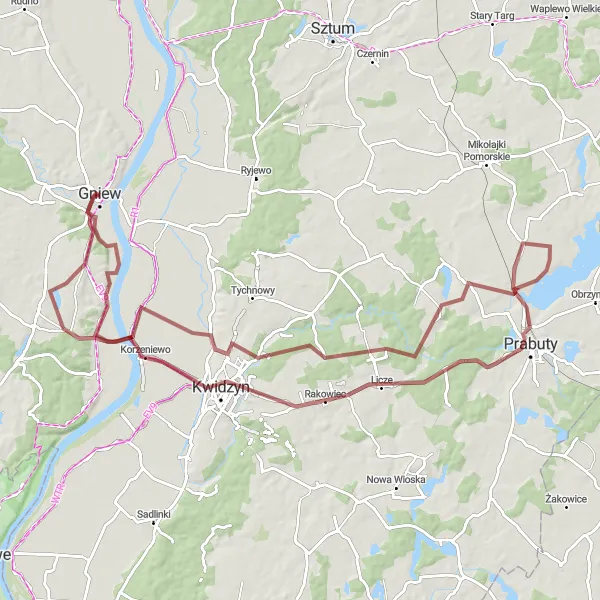 Map miniature of "Gravel Route: Nature and Culture" cycling inspiration in Pomorskie, Poland. Generated by Tarmacs.app cycling route planner