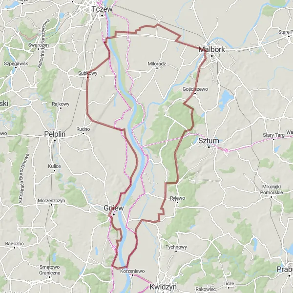 Miniatura mapy "Gravelowe Szlaki Zamków" - trasy rowerowej w Pomorskie, Poland. Wygenerowane przez planer tras rowerowych Tarmacs.app