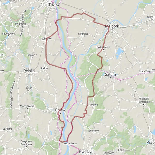 Map miniature of "Medieval Castles and Breathtaking Landscapes of Pomorskie" cycling inspiration in Pomorskie, Poland. Generated by Tarmacs.app cycling route planner