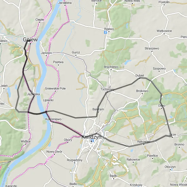 Map miniature of "Historical Road Trip: Gniew to Zamek w Gniewie" cycling inspiration in Pomorskie, Poland. Generated by Tarmacs.app cycling route planner