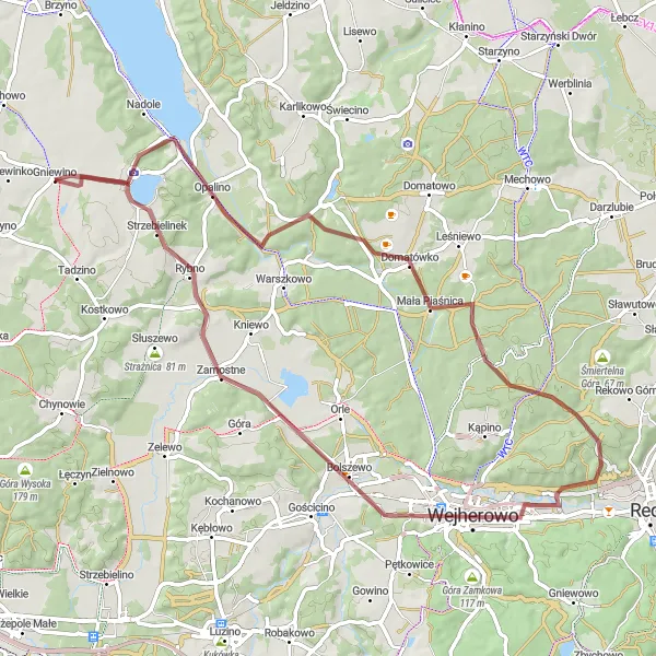 Miniatura mapy "Trasa Gravelowa: Święty Jan - Góra Żydowska" - trasy rowerowej w Pomorskie, Poland. Wygenerowane przez planer tras rowerowych Tarmacs.app