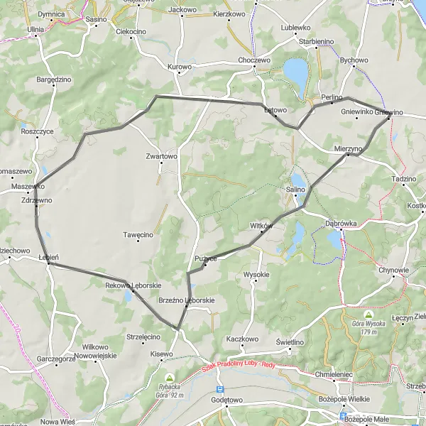 Miniatura mapy "Trasa Na Zachód" - trasy rowerowej w Pomorskie, Poland. Wygenerowane przez planer tras rowerowych Tarmacs.app