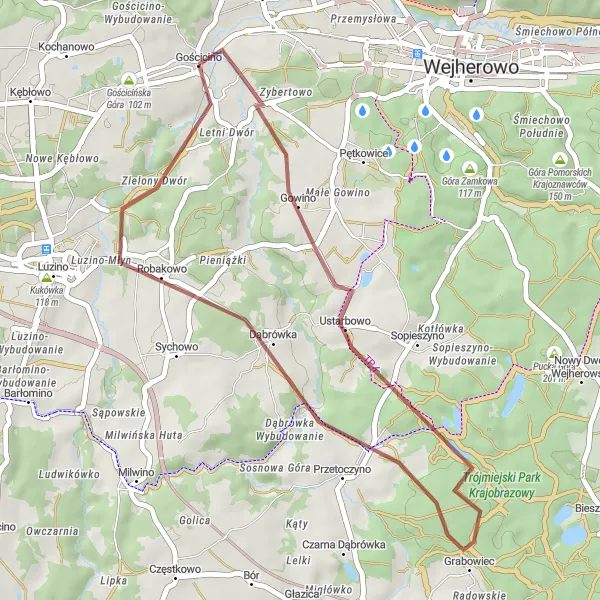 Map miniature of "Discovering Gościcino" cycling inspiration in Pomorskie, Poland. Generated by Tarmacs.app cycling route planner