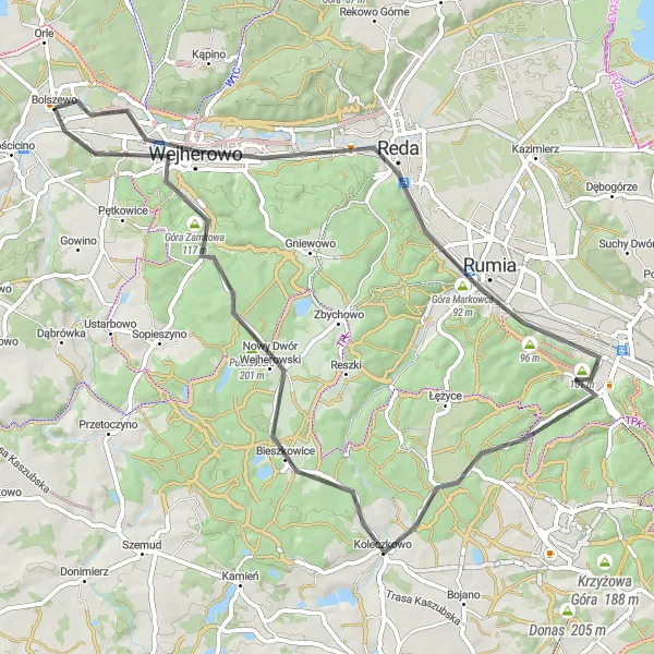 Map miniature of "Road Cycling Adventure" cycling inspiration in Pomorskie, Poland. Generated by Tarmacs.app cycling route planner