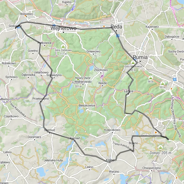 Map miniature of "Charming Countryside Ride" cycling inspiration in Pomorskie, Poland. Generated by Tarmacs.app cycling route planner