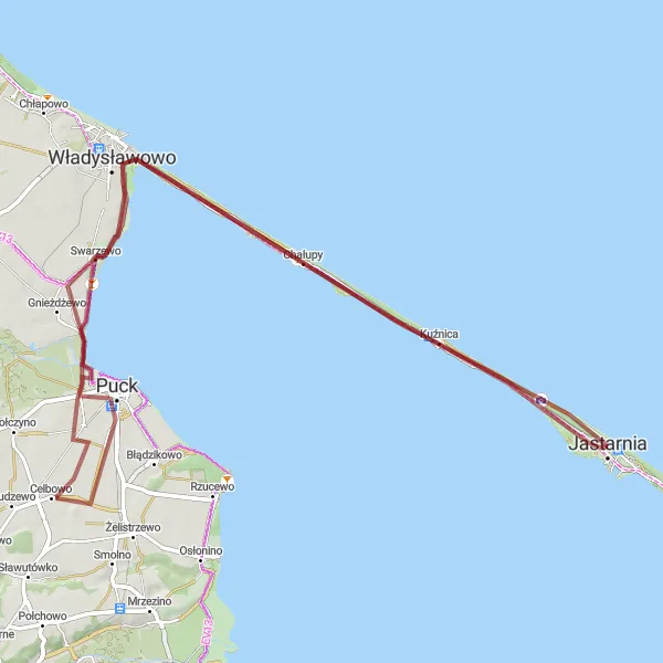 Map miniature of "Scenic Gravel Loop to Władysławowo" cycling inspiration in Pomorskie, Poland. Generated by Tarmacs.app cycling route planner