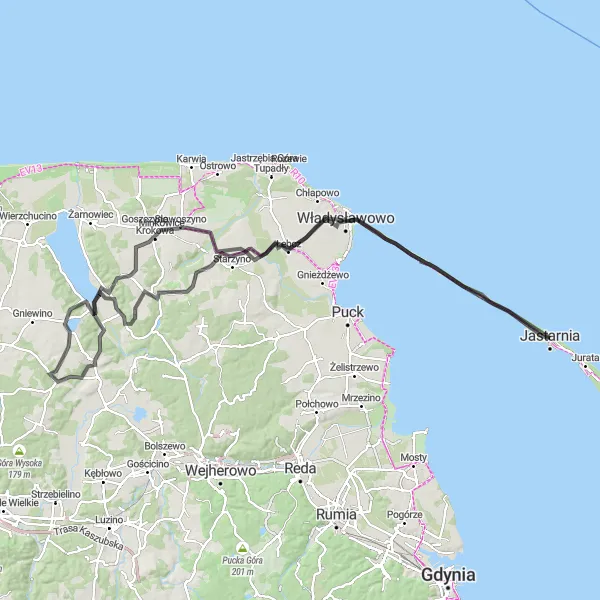 Map miniature of "Endurance Challenge: Coastal Route" cycling inspiration in Pomorskie, Poland. Generated by Tarmacs.app cycling route planner