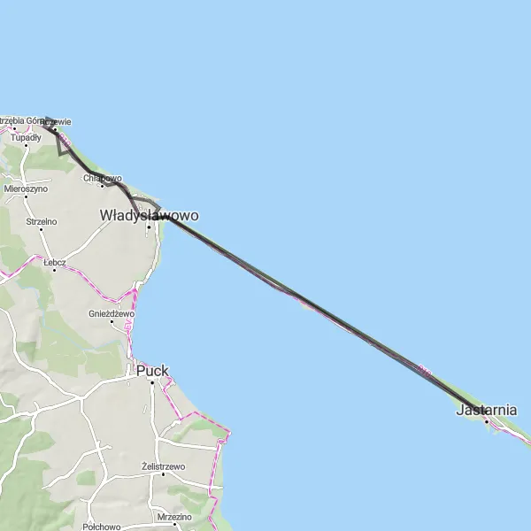 Map miniature of "Coastal Road Challenge to Jastarnia" cycling inspiration in Pomorskie, Poland. Generated by Tarmacs.app cycling route planner