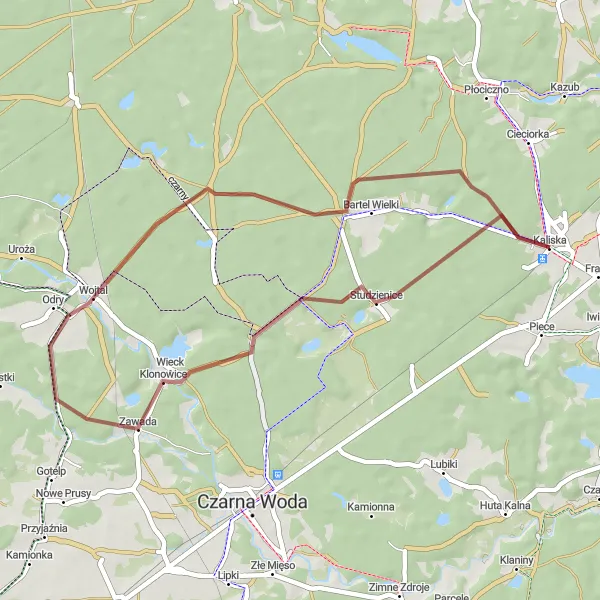 Miniatura mapy "Trasa do Leśnej Huty" - trasy rowerowej w Pomorskie, Poland. Wygenerowane przez planer tras rowerowych Tarmacs.app