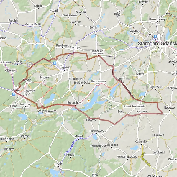Miniatura mapy "Trasa przez Karolewo i Zieloną Górę" - trasy rowerowej w Pomorskie, Poland. Wygenerowane przez planer tras rowerowych Tarmacs.app