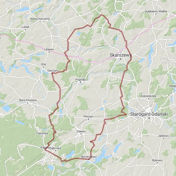Miniatura mapy "Trasa Gravelowa przez Garczyn" - trasy rowerowej w Pomorskie, Poland. Wygenerowane przez planer tras rowerowych Tarmacs.app
