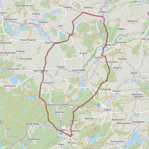 Map miniature of "Rugged Gravel Adventure" cycling inspiration in Pomorskie, Poland. Generated by Tarmacs.app cycling route planner