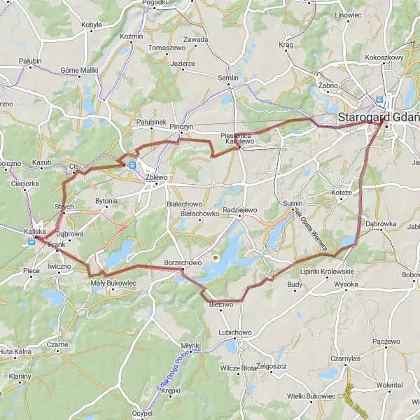 Miniatura mapy "Trasa Gravelowa przez Piesienicę" - trasy rowerowej w Pomorskie, Poland. Wygenerowane przez planer tras rowerowych Tarmacs.app