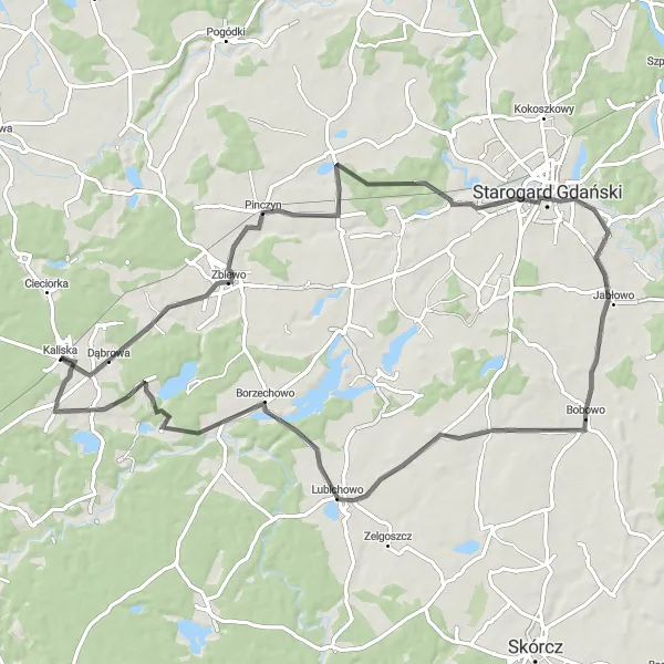 Miniatura mapy "Trasa Szosowa przez Pinczyn" - trasy rowerowej w Pomorskie, Poland. Wygenerowane przez planer tras rowerowych Tarmacs.app