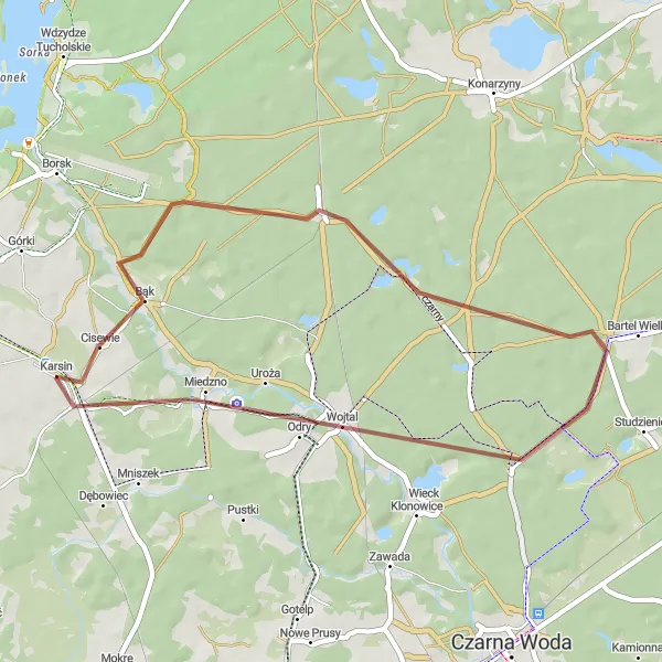 Map miniature of "Scenic Countryside Ride" cycling inspiration in Pomorskie, Poland. Generated by Tarmacs.app cycling route planner