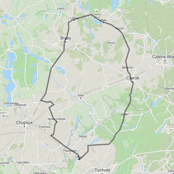 Map miniature of "Historical Journey" cycling inspiration in Pomorskie, Poland. Generated by Tarmacs.app cycling route planner