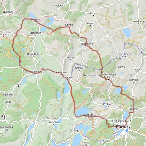 Miniatura mapy "Trasy rowerowe gravel wokół Kartuz" - trasy rowerowej w Pomorskie, Poland. Wygenerowane przez planer tras rowerowych Tarmacs.app