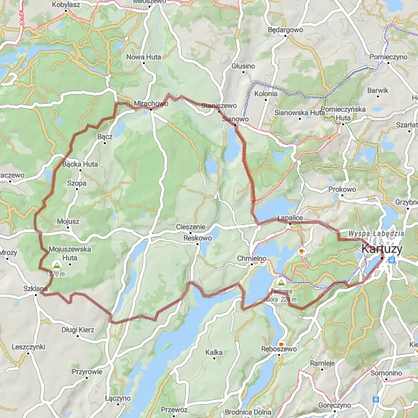 Miniatura mapy "Trasa gravelowa z Kartuz do Szpiczastej Góry" - trasy rowerowej w Pomorskie, Poland. Wygenerowane przez planer tras rowerowych Tarmacs.app