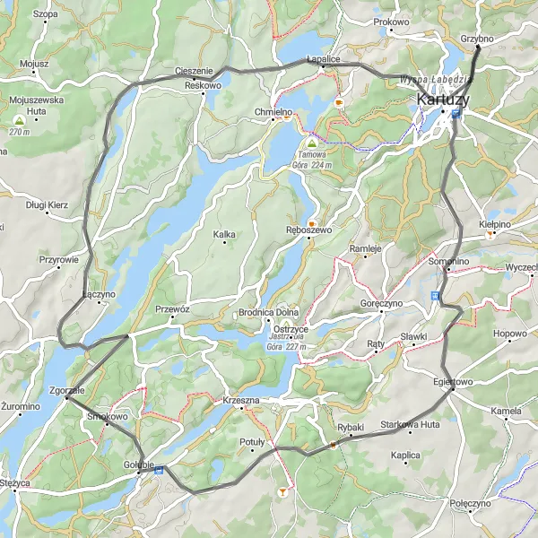 Miniatura mapy "Trasy rowerowe szosowe wokół Kartuz" - trasy rowerowej w Pomorskie, Poland. Wygenerowane przez planer tras rowerowych Tarmacs.app