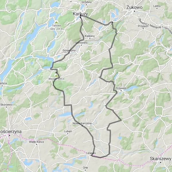 Miniatura mapy "Kaszubskie Szlaki Zabytków" - trasy rowerowej w Pomorskie, Poland. Wygenerowane przez planer tras rowerowych Tarmacs.app