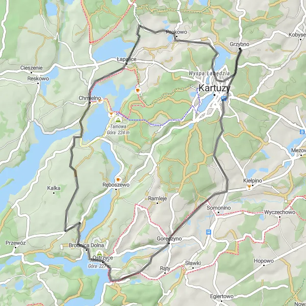 Miniatura mapy "Trasy rowerowe szosowe w okolicach Kartuz" - trasy rowerowej w Pomorskie, Poland. Wygenerowane przez planer tras rowerowych Tarmacs.app