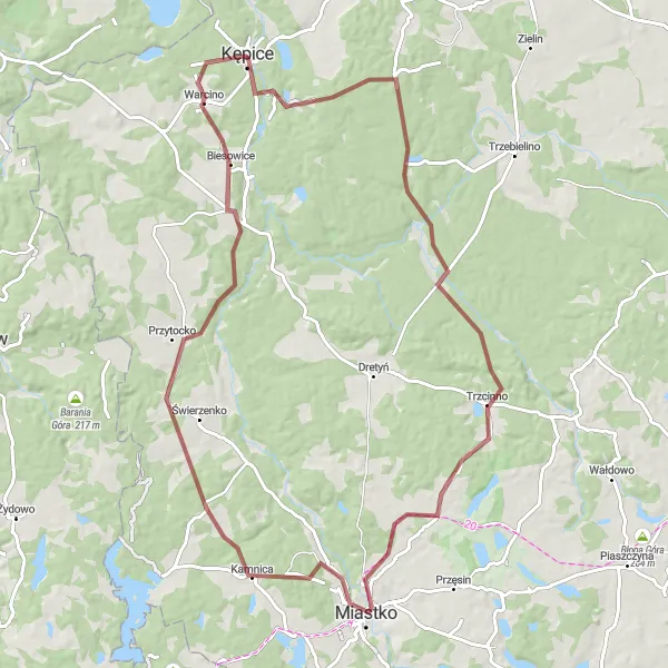 Map miniature of "Trzcinno Loop" cycling inspiration in Pomorskie, Poland. Generated by Tarmacs.app cycling route planner
