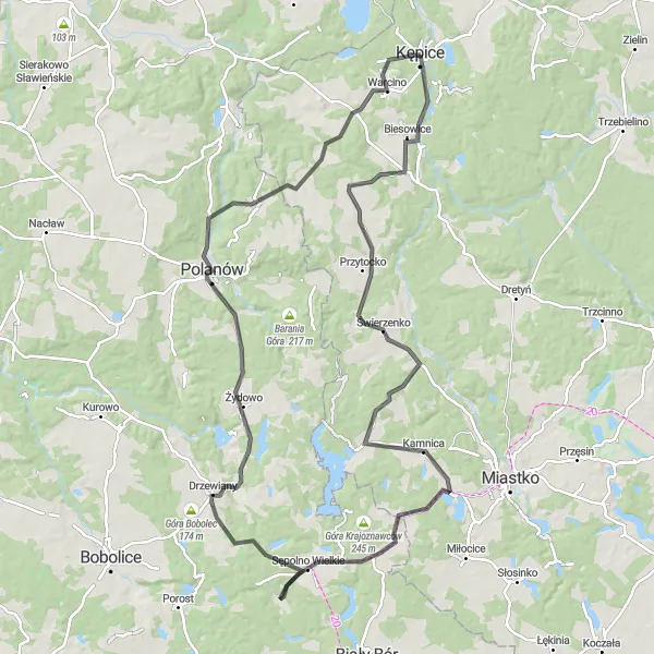 Map miniature of "Scenic Road Cycling Adventure" cycling inspiration in Pomorskie, Poland. Generated by Tarmacs.app cycling route planner