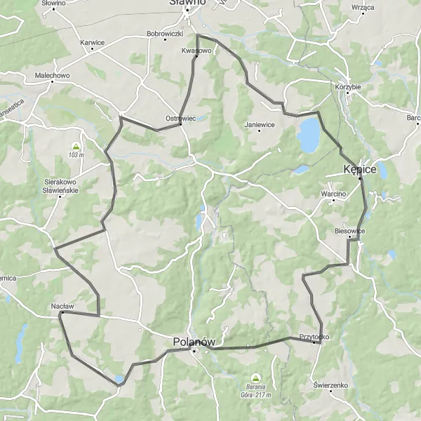 Map miniature of "Picturesque Countryside Ride" cycling inspiration in Pomorskie, Poland. Generated by Tarmacs.app cycling route planner