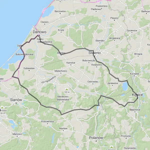 Miniatura mapy "Szlak do Warcina i Kępic" - trasy rowerowej w Pomorskie, Poland. Wygenerowane przez planer tras rowerowych Tarmacs.app