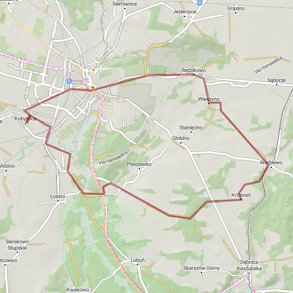 Map miniature of "The Gravel Adventure" cycling inspiration in Pomorskie, Poland. Generated by Tarmacs.app cycling route planner