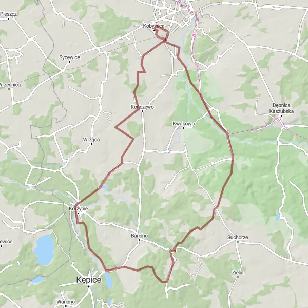 Miniatura mapy "Trasa Gravelowa do Widzina" - trasy rowerowej w Pomorskie, Poland. Wygenerowane przez planer tras rowerowych Tarmacs.app