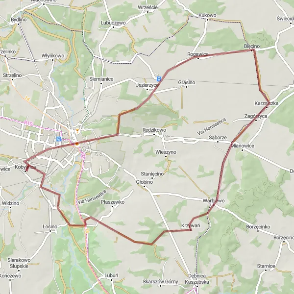 Miniatura mapy "Trasa Gravelowa do Krzywania" - trasy rowerowej w Pomorskie, Poland. Wygenerowane przez planer tras rowerowych Tarmacs.app