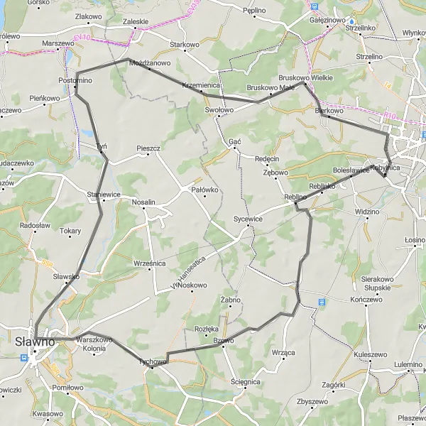 Miniatura mapy "Trasa Szosowa do Możdżanowa" - trasy rowerowej w Pomorskie, Poland. Wygenerowane przez planer tras rowerowych Tarmacs.app